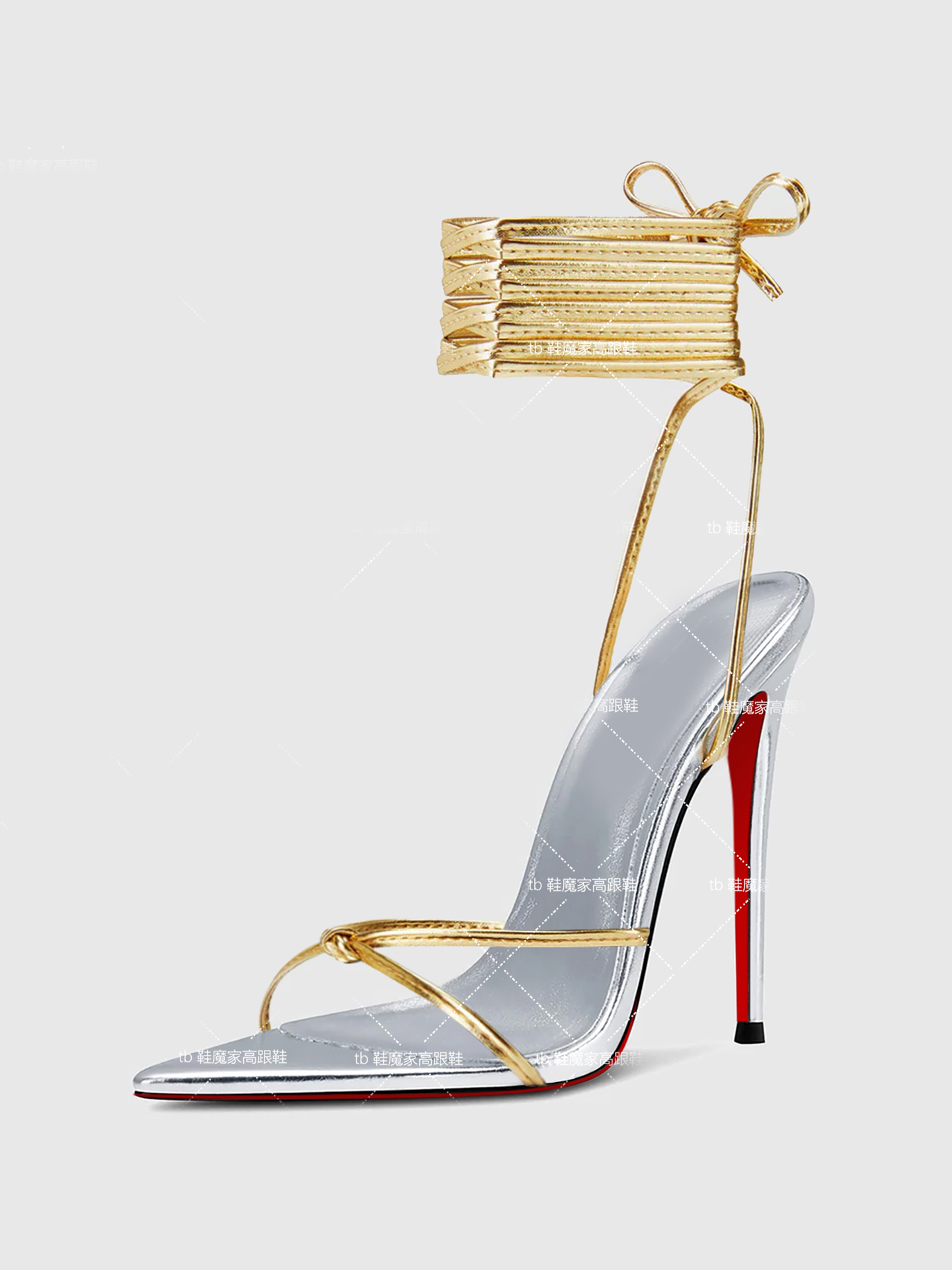 Casual Sandal Leather - รองเท้าส้นสูงแบบสายไขว้ปลายแหลมขนาด 12 ซม. สำหรับผู้หญิงในยุโรป รองเท้าแฟชั่นสีเงินเซ็กซี่ ไซส์ใหญ่