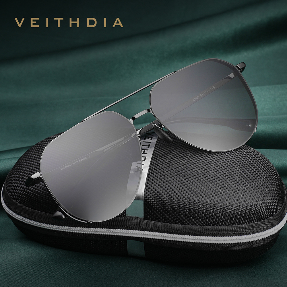 Sunglasses Aviator Polarized - VEITHDIA แว่นตากันแดดผู้ชายแบรนด์คลาสสิก,แว่นตากันแดดโพลาไรซ์ไนลอนความละเอียดสูง,แว่นตาทน UV400 สําหรับชาย 8269