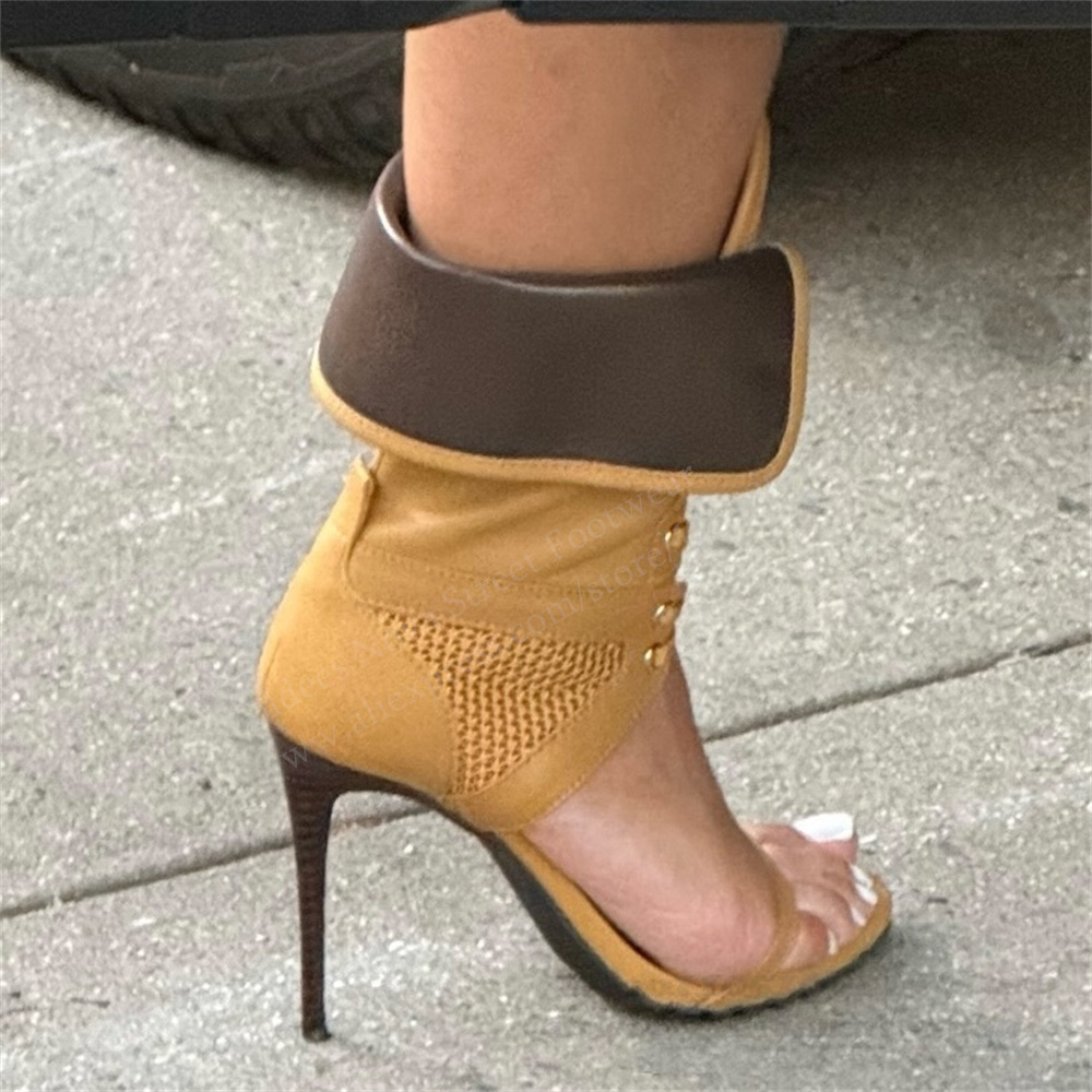 Casual Sandal Leather - รองเท้าส้นสูงแบบเปิดนิ้วเท้าสำหรับผู้หญิง ดีไซน์ผูกเชือก หนังแท้ สวยหรู ดูเซ็กซี่ พับได้
