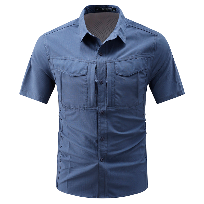 Shirt Camp Collar - เสื้อเชิ้ตแขนสั้นผู้ชายแบบยุทธวิธี เสื้อเชิ้ตทำงานผู้ชายแบบมีกระเป๋าซิป เสื้อเชิ้ตสำหรับกิจกรรมกลางแจ้ง ระบายอากาศ แห้งเร็ว เหมาะสำหรับเดินป่า
