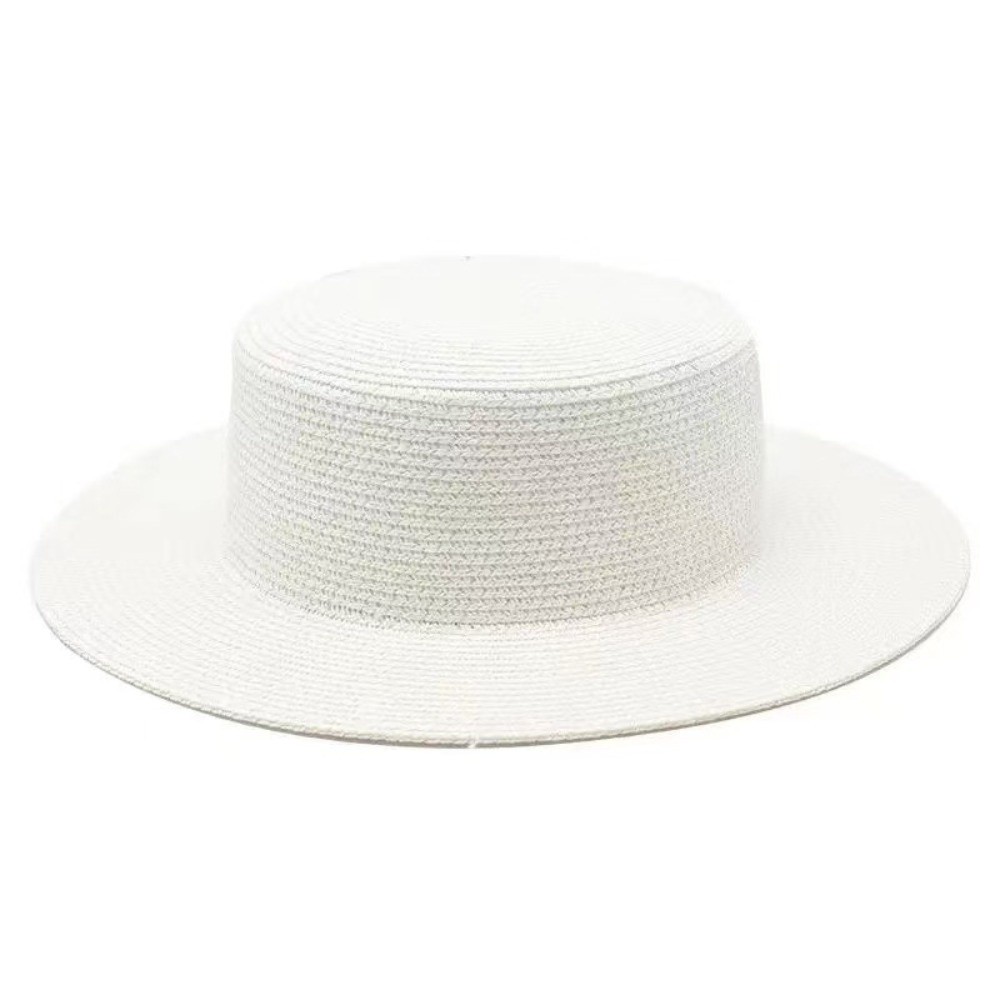 Bucket Hat Straw - หมวกสานปีกกว้างแฟชั่นสำหรับผู้หญิง หมวกปีกแบนกันแดด ระบายอากาศได้ดี สไตล์ปานามา เหมาะสำหรับฤดูร้อนและชายหาด
