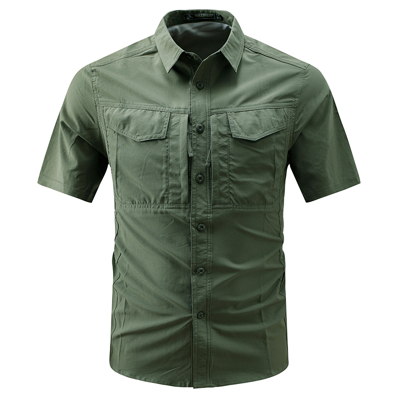 เสื้อเชิ้ตแขนสั้นผู้ชายแบบยุทธ - Shirt Camp Collar บทวิจารณ์และราคา