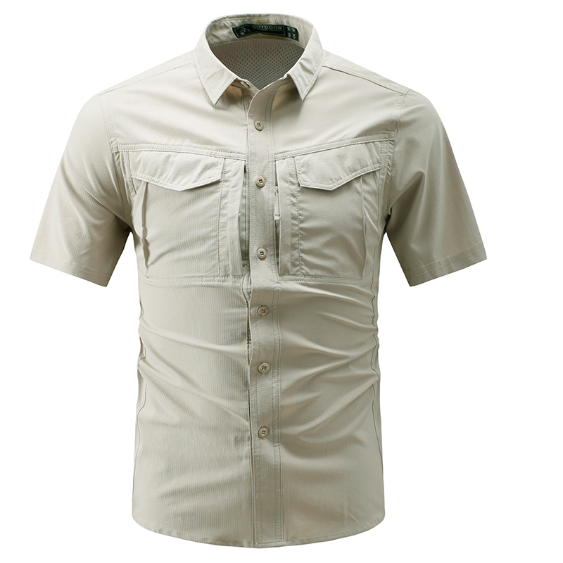 เสื้อเชิ้ตแขนสั้นผู้ชายแบบยุทธ - Shirt Camp Collar บทวิจารณ์และราคา