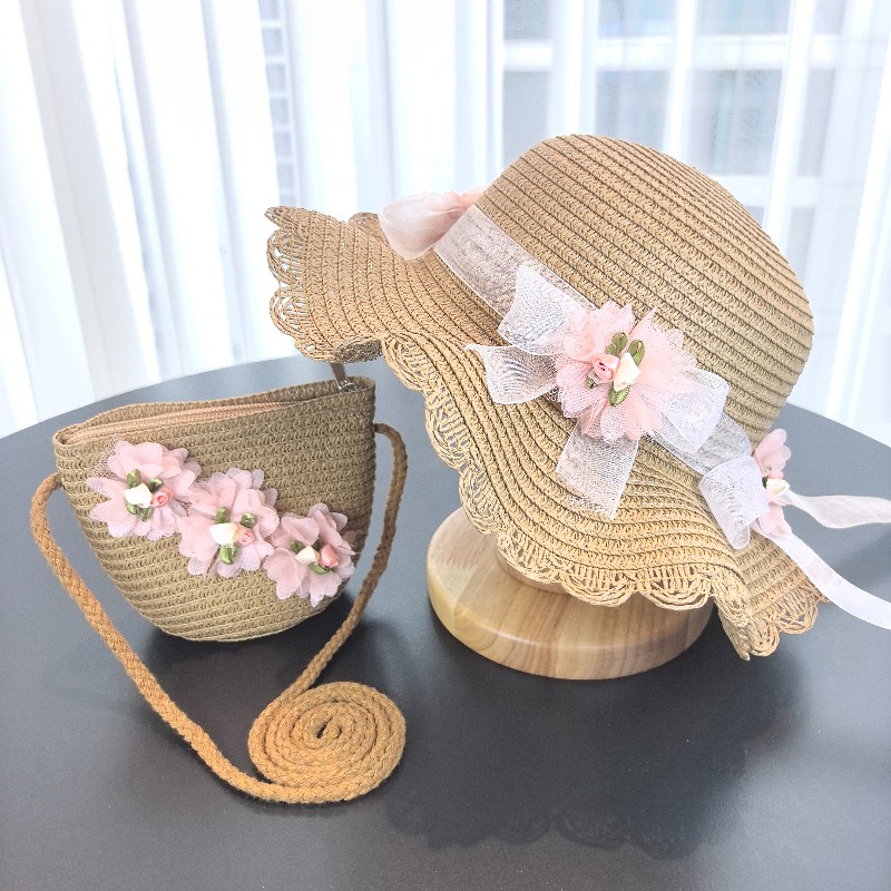 หมวกฟางเด็กผู้หญิง 2 ชิ้น สีพื - Bucket Hat Straw บทวิจารณ์และราคา